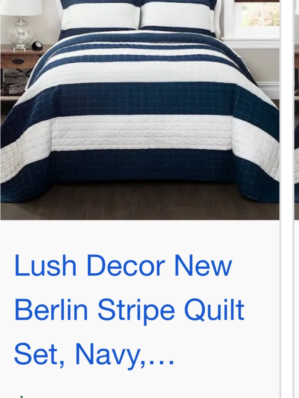 Lush Decor Navy and White Striped Quilt - Berlin Stripe